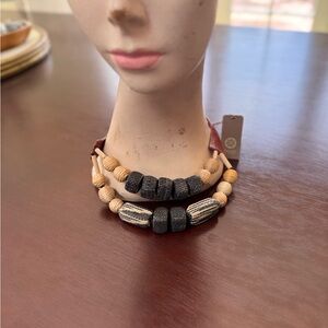 Handcrafted Black and Tan Beaded Layered Necklace